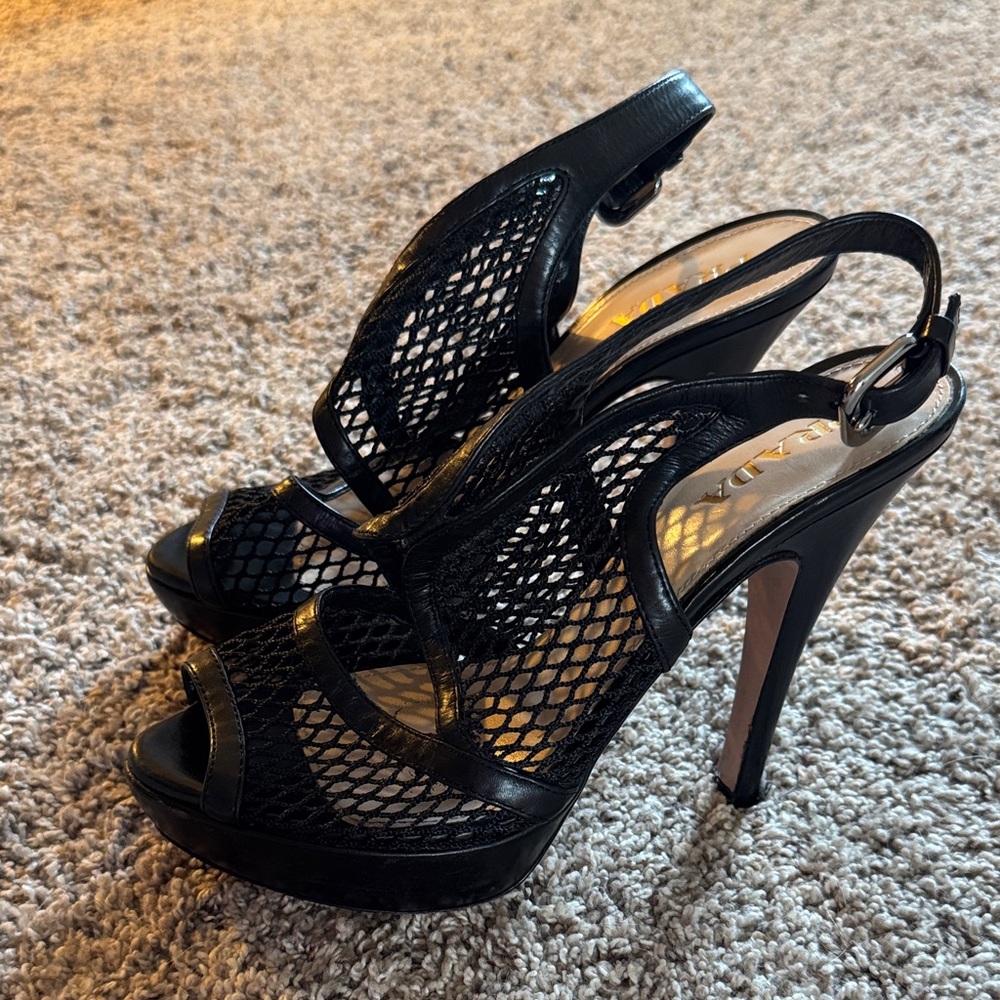Prada Black Mesh Slingback Heels